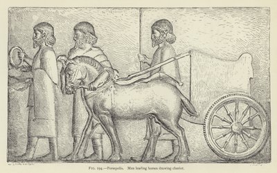 Persepolis, män som leder hästar som drar vagn av French School