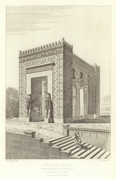 Persepolis, Propylaea of Xerxes, Perspektivvy, restaurerad av Ch Chipiez av French School