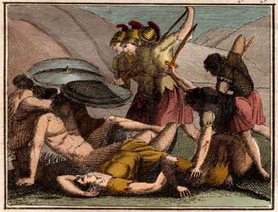 Persiska kriget Slaget vid Thermopylae 480 f.Kr. Den spartanske kungen Leonidas och hans män faller i striden. av French School