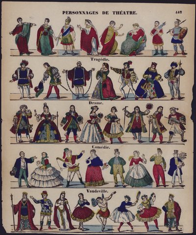 Personnages de theater (färgad gravyr) av French School