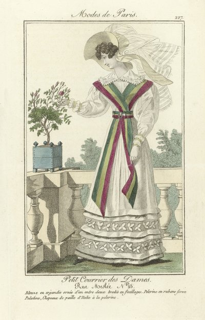 Petit Courrier des Dames, Rue Meslee nr. 25, från Modes de Paris, pub. 1824 (färgad gravyr) av French School