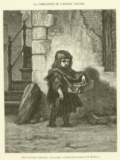 Liten tändstickssäljare, i Amsterdam (gravyr) av French School