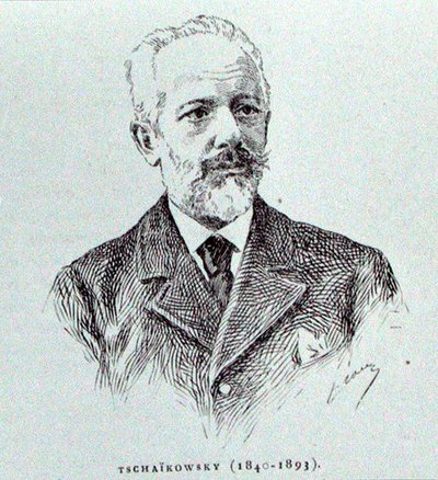 Petr Ilitch Tchaikovski (1840-93), illustration från "The History of Music in Russia" av Albert Soubies, publicerad i Paris av French School