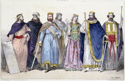 Pharamond, Clodion, Merovee, Childeric, Clotilde, Clovis 1er och Childebert 1er - i "Den franska monarkin i tryck"" av French School