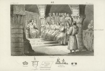 Filip V av Frankrike och generalstaterna avvisar anspråket på tronen av Jeanne II av Navarra, c1317 av French School