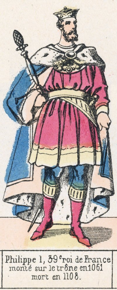 Philippe 1, 39:e kung av Frankrike, besteg tronen 1061, dog 1108 (färgad gravyr) av French School