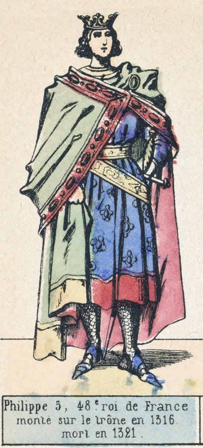 Philippe 5, 48:e kung av Frankrike, besteg tronen 1316, dog 1321 (färgad gravyr) av French School
