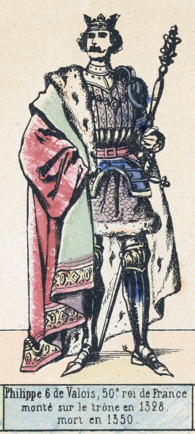 Philippe 6 de Valois, 50:e kung av Frankrike, besteg tronen 1328, dog 1350 (färgad gravyr) av French School