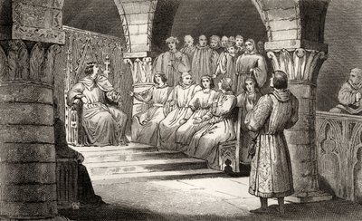 Philippe V (1293-1322) den långe och generalstaterna avvisar Jeanne II:s anspråk, från "Histoire de France" av Colart, publicerad ca 1840 av French School