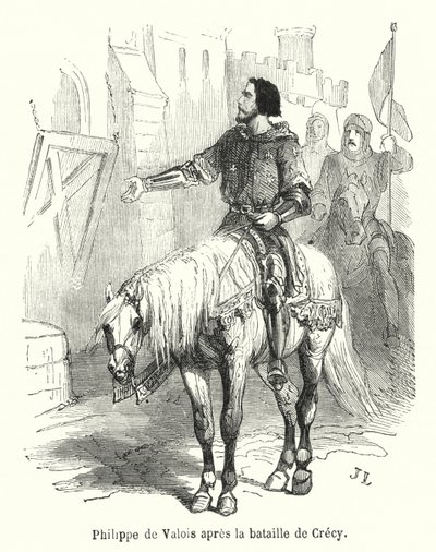 Philippe de Valois efter slaget vid Crecy (gravyr) av French School