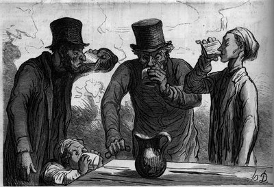 Drickarens fysiologi: de fyra åldrarna. Tecknad av Honore Daumier (1808-1879). Gravyr i "" Le Monde Illustré"" nr 289 den 25 oktober av French School