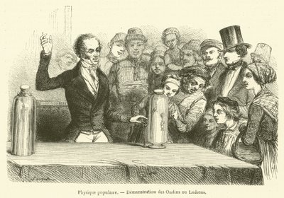 Populär fysik, demonstration av Ondins eller Ludions (gravyr) av French School