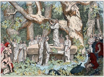 Plocka mistel från druiderna i Gallien, slutet av 1800-talet (gravyr) av French School