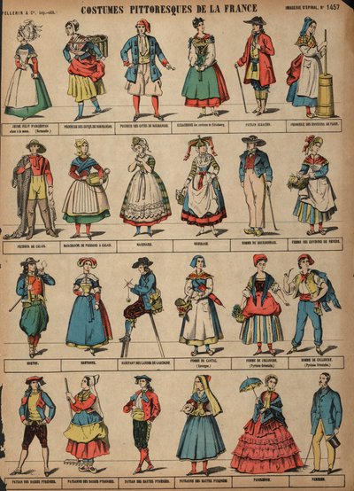 Pittoreska dräkter av Frankrike (färgad gravyr) av French School