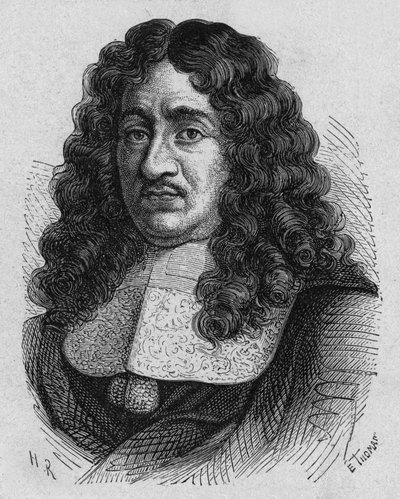 Pierre Paul Riquet (1609?-1680) fransk affärsman han var en pionjär när det gäller arbetarrättigheter han designade och finansierade södra kanalen, gravyr av French School