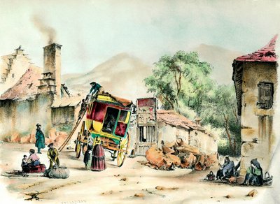 Pierrefites diligence Ankomsten av diligencen som förbinder Pierrefite med Paris. Gravyr från 1836, privat samling av French School
