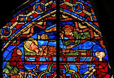 Pilgrimer och en ängel vid Thomas Beckets grav (w18) av French School