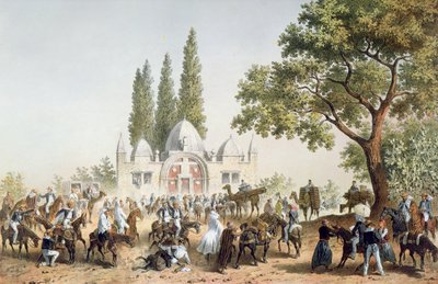 Pilgrimer som stannar i Jaffa vid Sabil Abu Nabuts fontän av French School