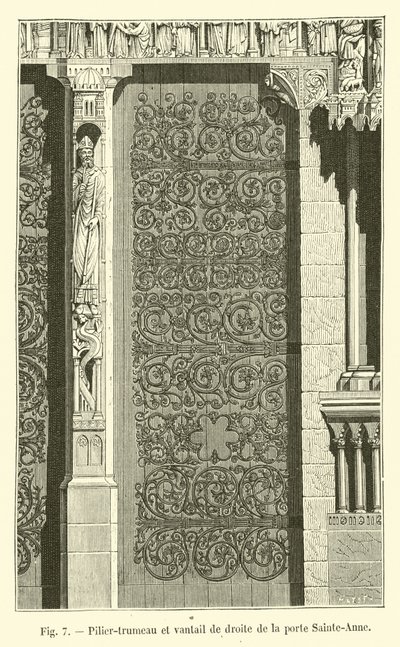 Pillar-trumeau och högra blad av Sainte-Anne-porten av French School
