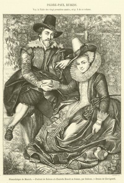 Munich Pinacothek, Porträtt av Rubens och Isabelle Brandt hans fru (gravyr) av French School