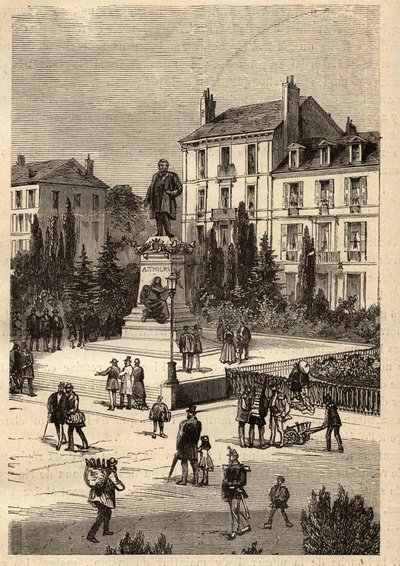 Place Thiers - centralt i staden Nancy, i departementet Meurthe-et-Moselle, i Lorraine-regionen - gravyr i "" PATRIE"" - BESKRIVNING PECTUREQUIREQUE DE LA FRANCE EN 6 VOLYER AV LUCIEN HUARD av French School