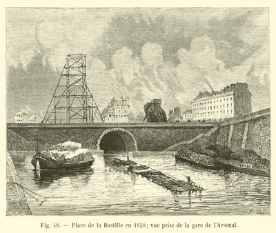 Place de la Bastille 1830, vy tagen från Gare de lArsenal av French School