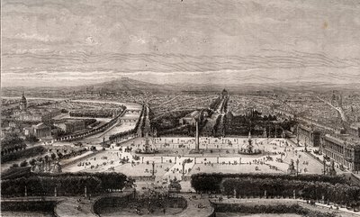 Place de la Concorde i Paris - gravyr i "La France illustree: geografi, historia, statistisk administration" av V.A. Malt-brunt. 1884 av French School