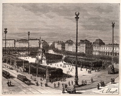 Place de la Republique i Paris - gravyr i "La France illustree: geografi, historia, administration statistique" av V.A. Malt-brunt. 1884 av French School