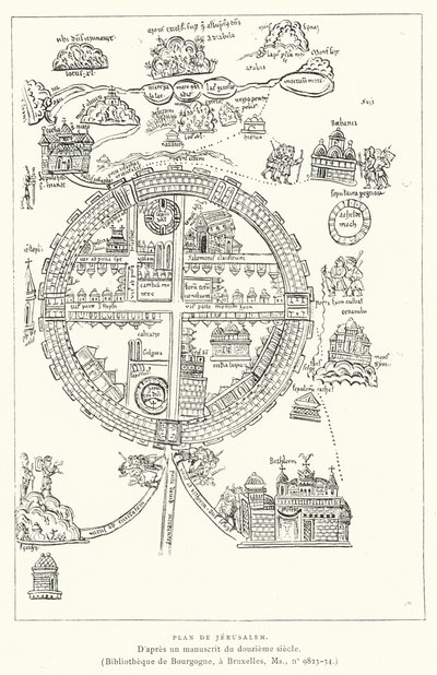 Plan De Jerusalem (gravyr) av French School
