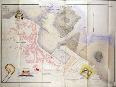 Plan för byggandet av kustbatterierna för försvaret av Bretons hamn 1848. av French School
