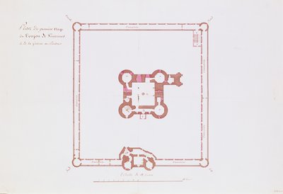 Plan för första våningen i Donjon i Vincennes, 1810 (penna och bläck på papper) av French School