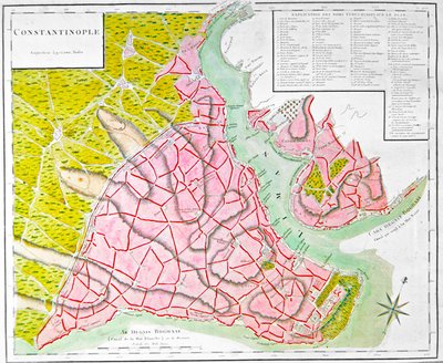 Plan av Konstantinopel (handfärgad gravyr) av French School