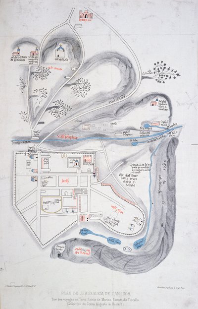 Plan över Jerusalem 1308, illustration från en faksimilupplaga av Liber de Expedition Terrae Sanctae av Marino Sanuto di Torcello (ca 1260-1338) av French School