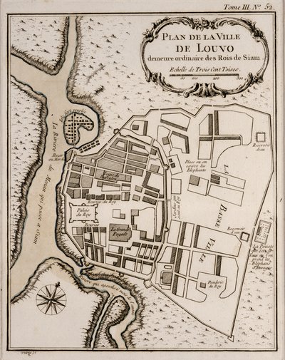 Plan av Lopburi, 1751 av French School