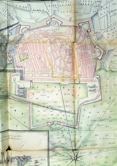 Plan av Toulon, 1669 (penna & bläck och wc på papper) av French School