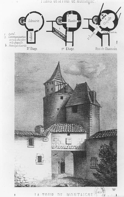 Plan för Tour de Montaigne, vid Saint-Michel-de-Montaigne (litho) av French School