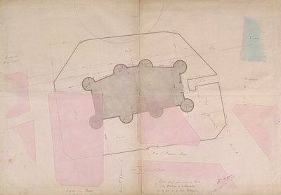 Plan som visar omkretslinjerna för Bastiljen, 1830 av French School