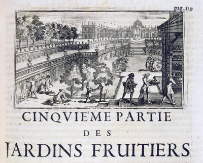 Plantera fruktträd, från Le Parfait Jardinier, ou Instruction pour les Jardins Fruitiers et Potager, av Jean de la Quintinye, publicerad 1695 av French School