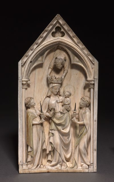 Platta: Jungfrun och barnet med änglar, Paris, ca 1320-1330 av French School