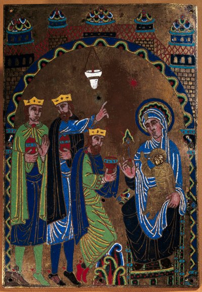 Plaquet av det stora altaret i Abbey of Grandmont: Adoration of the Magi. Emalj dore och mejsel på koppar. 1275-1300. Från Limoges. Paris, Nationalmuseet för medeltiden, Thermes de Cluny av French School