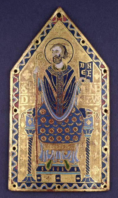 Plack med bild av St. Benedictus (emalj och koppar) av French School
