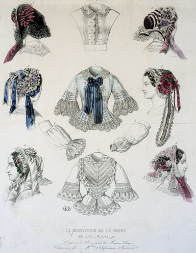 Tallrik med koppar och korsetter - i "Le Moniteur de la Mode" av French School