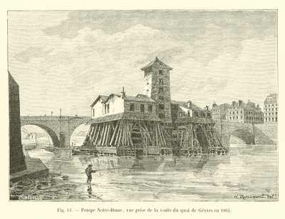 Notre-Dame pump, vy tagen från valvet Quai de Gevres 1861 av French School