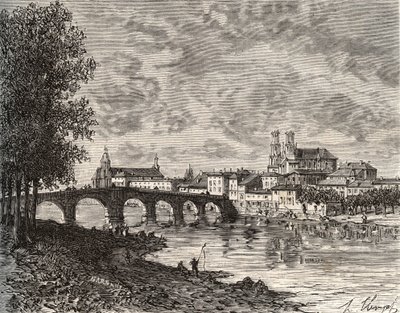 Pont-a-Mousson (Pont a Mousson) - Meurthe-et-Moselle - gravyr i "Frankrike illustrerad: geografi, historia, statistisk administration" av V.-A. Maltbrunt. 1884 av French School