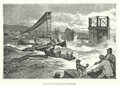Tay Bridge efter katastrofen (gravyr) av French School