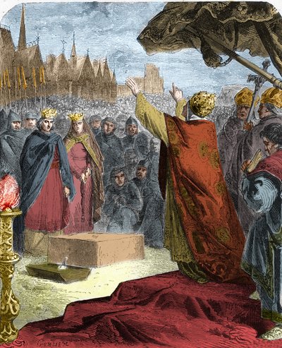 Påven Alexander III (Orlando Bandinelli) (Alessandro III) lade 1163 den första stenen till katedralen Notre Dame de Paris (Notre-Dame) i närvaro av kung Ludvig VII av Frankrike och evequen Maurice de Sully. av French School