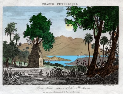 Port Louis på Madagaskar. (gravyr, ca 1850) av French School