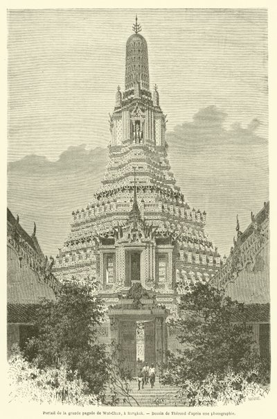 Portal av den stora pagoden i Wat-Chan, i Bangkok (gravyr) av French School