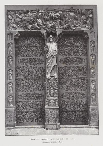 Portal of the Last Judgment, Notre Dame de Paris (litho) av French School