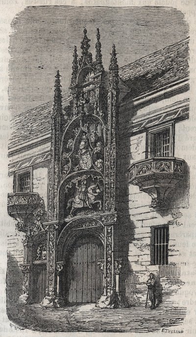 Dörr till hertigpalatset i Nancy (palatset för hertigarna av Lorraine) (1502-1512) - gravyr i "Histoire de France" av Victor Duruy (1811-1894) - 1882 av French School